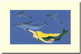 mermaid swiming holding a dolphin fin