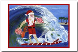 santa claus surfing a wave