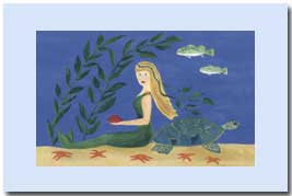 mermaid sitting underwater by a turtle