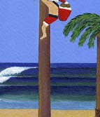 santa holiday getting coconuts holiday card