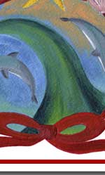 waves and dolphins holiday greeting card